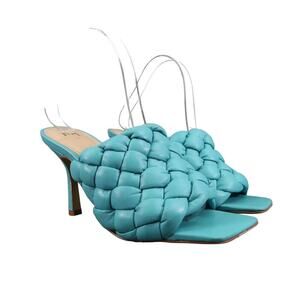 Marc Fisher Shoes Womens 7.5 Sandal Mule Dakina Heels Woven Leather Square Toe